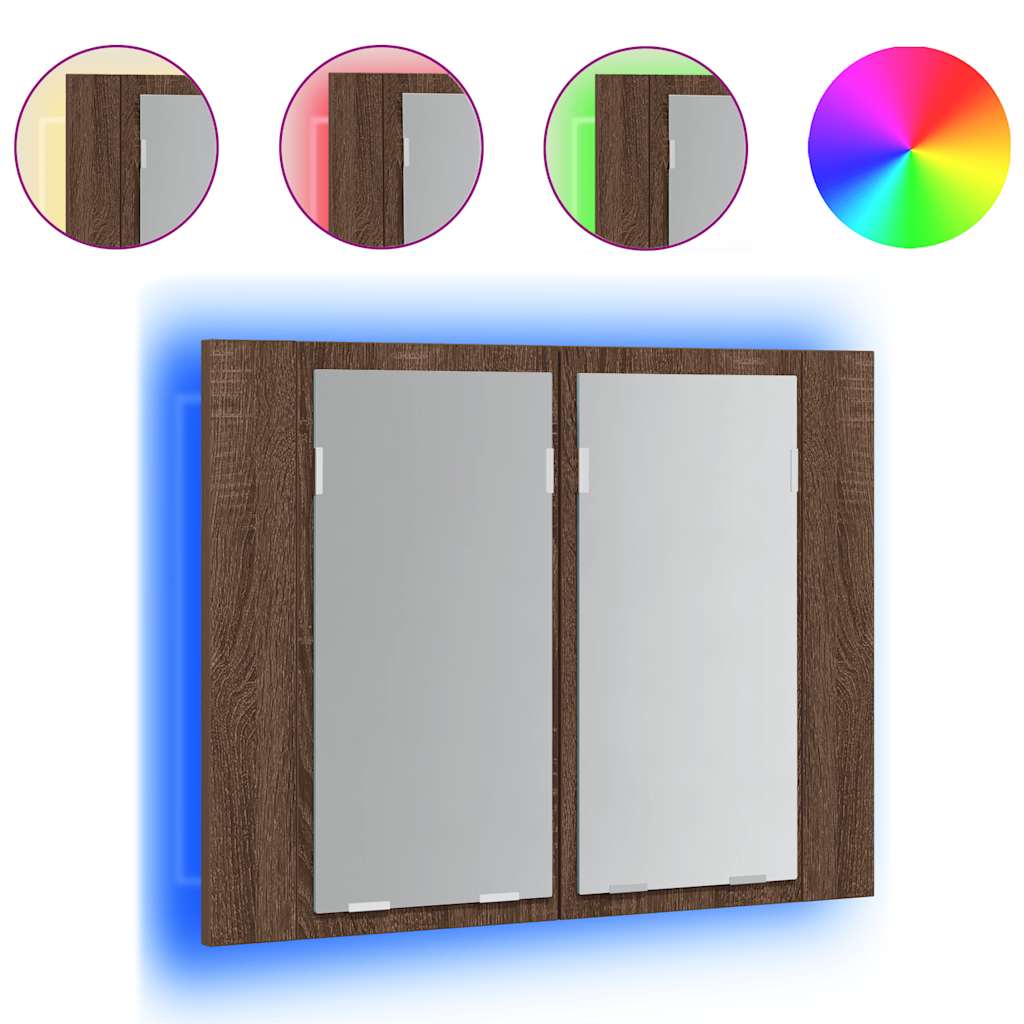Vidaxl spiegelkast led 60x12x45 cm bewerkt hout bruin eikenkleur
