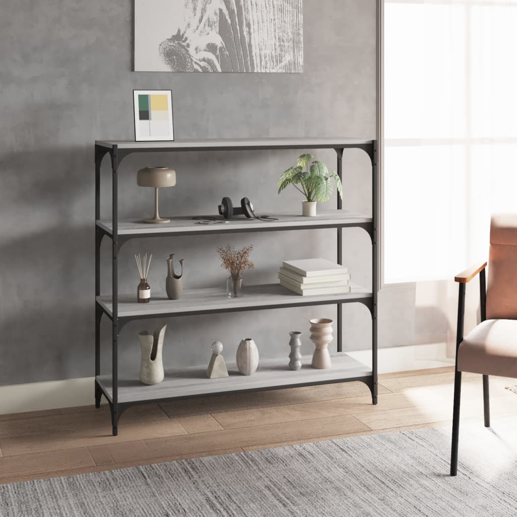 Vidaxl boekenkast 100x33x100 cm hout en staal grijs sonoma eikenkleur
