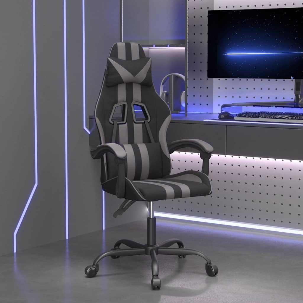 Vidaxl gamestoel draaibaar kunstleer zwart en grijs