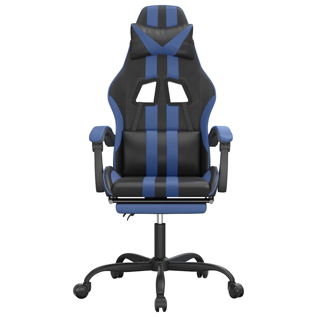 Vidaxl gamestoel draaibaar met voetensteun kunstleer zwart en blauw