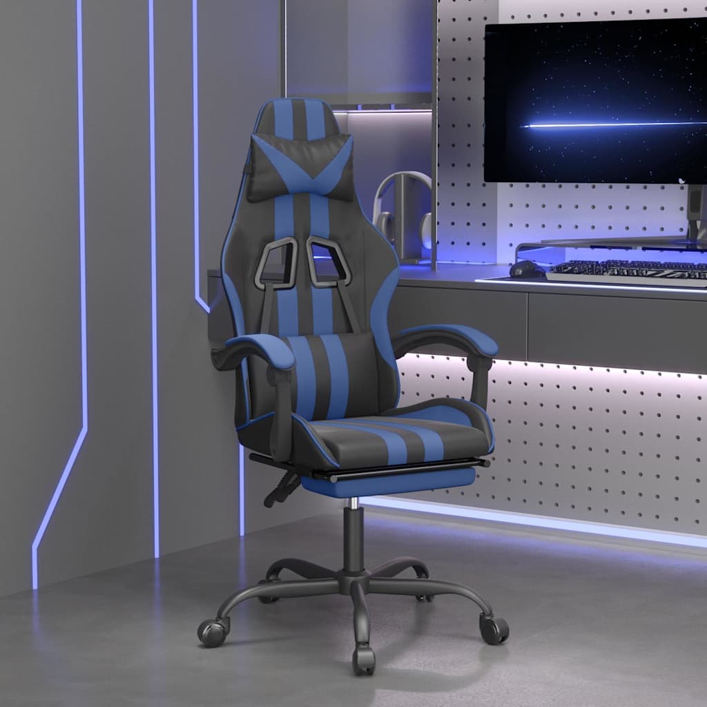 Vidaxl gamestoel draaibaar met voetensteun kunstleer zwart en blauw