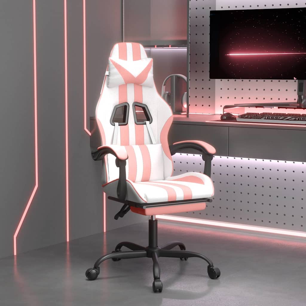 Vidaxl gamestoel draaibaar met voetensteun kunstleer wit en roze