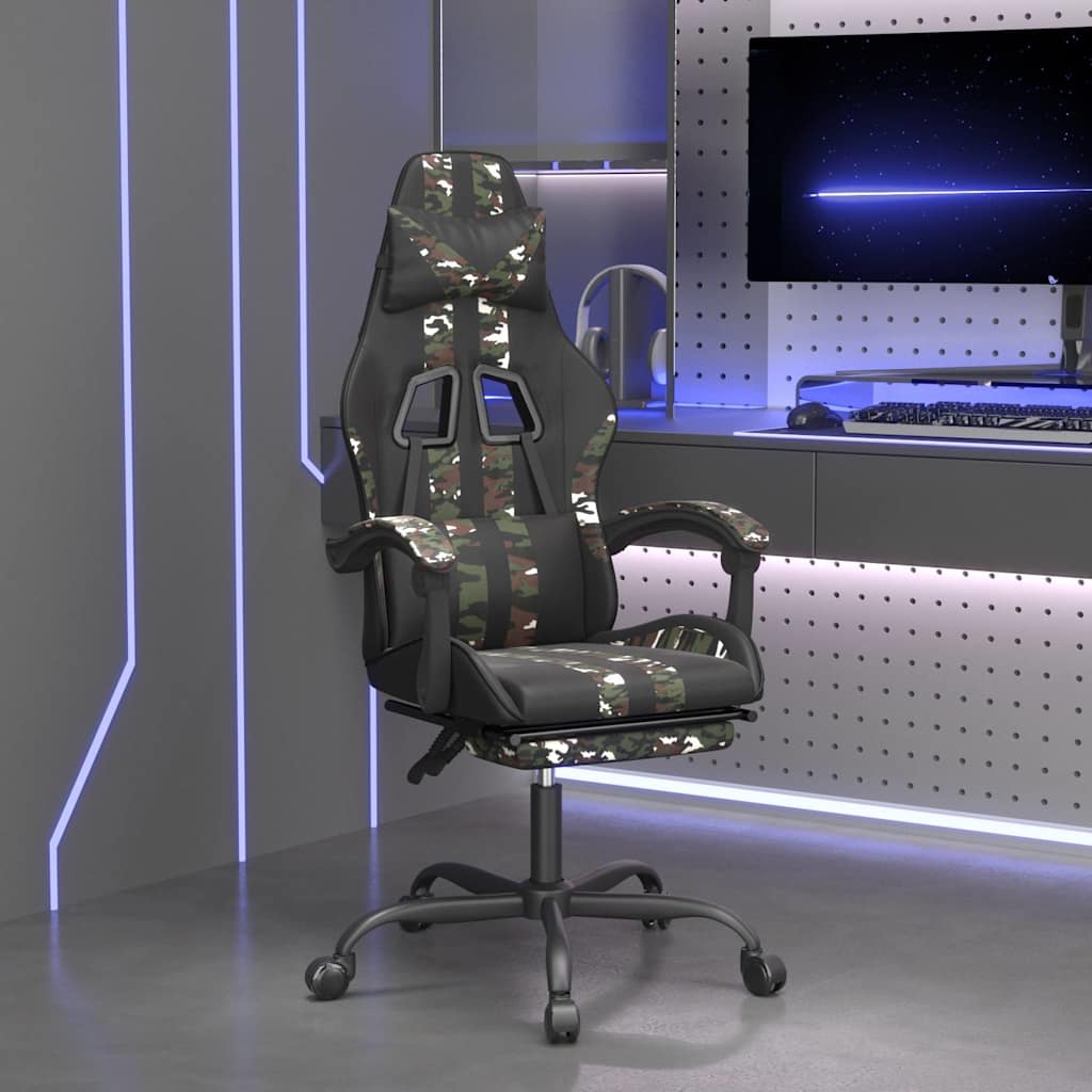 Vidaxl gamestoel draaibaar met voetensteun kunstleer zwart camouflage