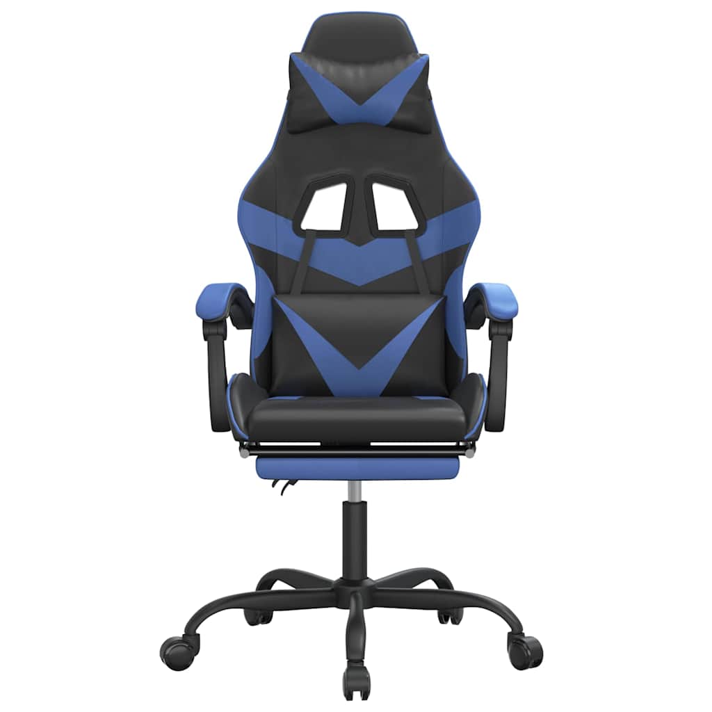 Vidaxl gamestoel draaibaar met voetensteun kunstleer zwart en blauw