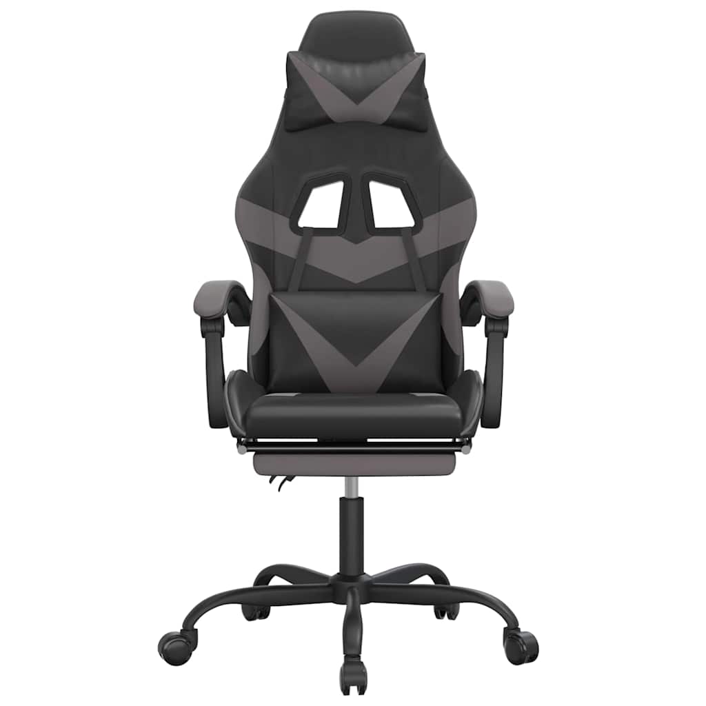 Vidaxl gamestoel draaibaar met voetensteun kunstleer zwart en grijs