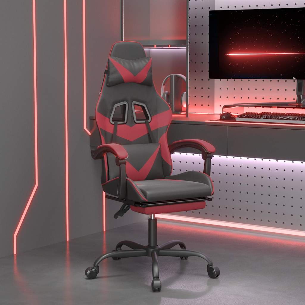 Vidaxl gamestoel draaibaar met voetensteun kunstleer zwart en wijnrood