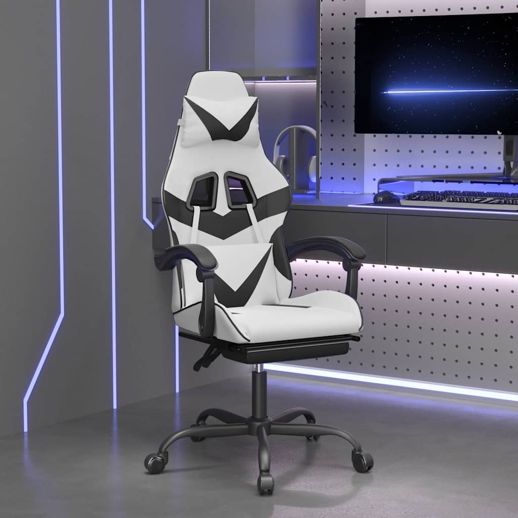 Vidaxl gamestoel draaibaar met voetensteun kunstleer zwart en wit