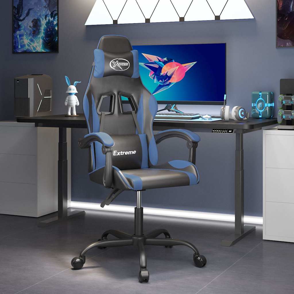 Vidaxl gamestoel draaibaar kunstleer zwart en blauw