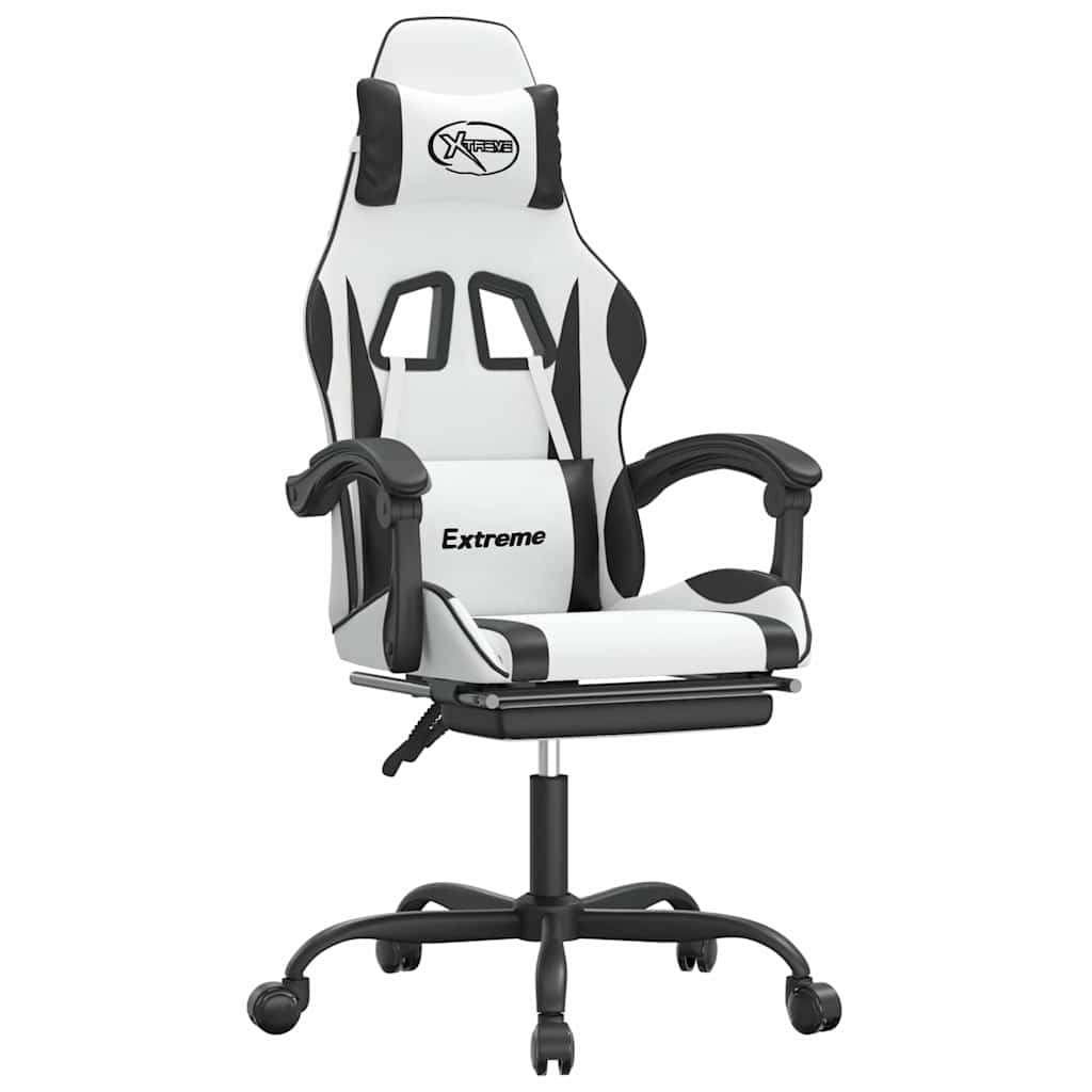 Vidaxl gamestoel draaibaar met voetensteun kunstleer zwart en wit