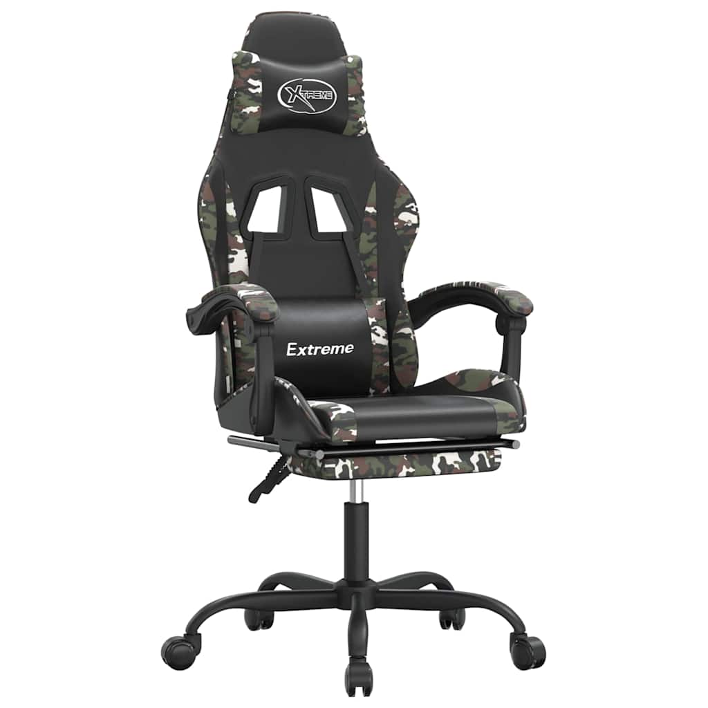 Vidaxl gamestoel draaibaar met voetensteun kunstleer zwart camouflage