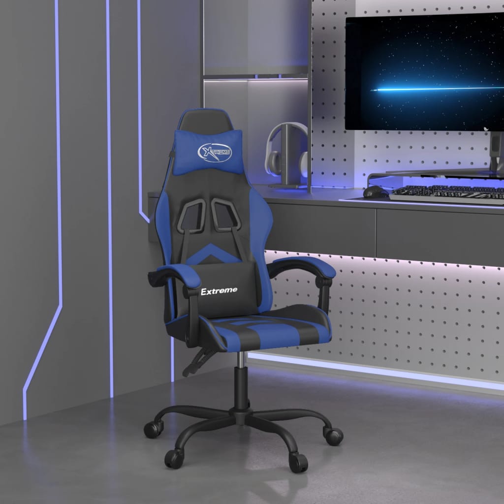 Vidaxl gamestoel draaibaar kunstleer zwart en blauw