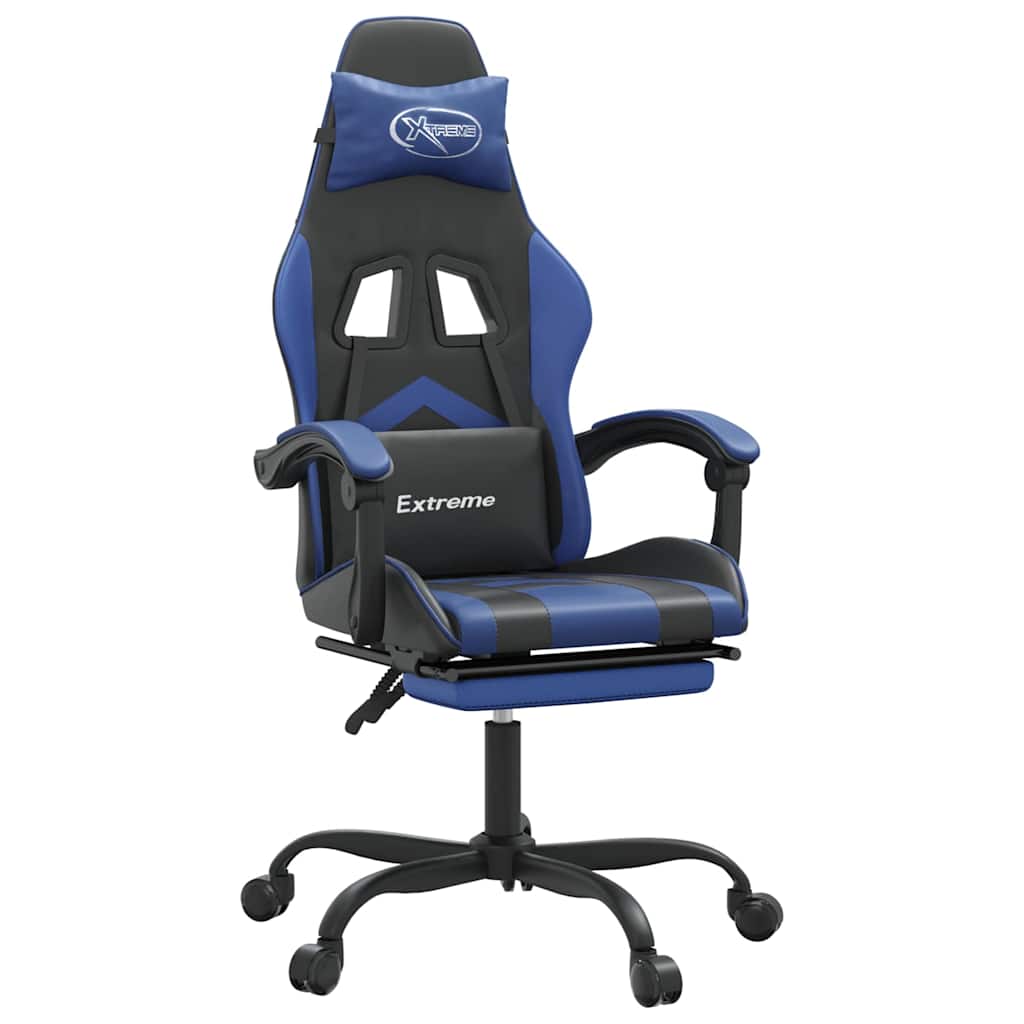 Vidaxl gamestoel draaibaar met voetensteun kunstleer zwart en blauw