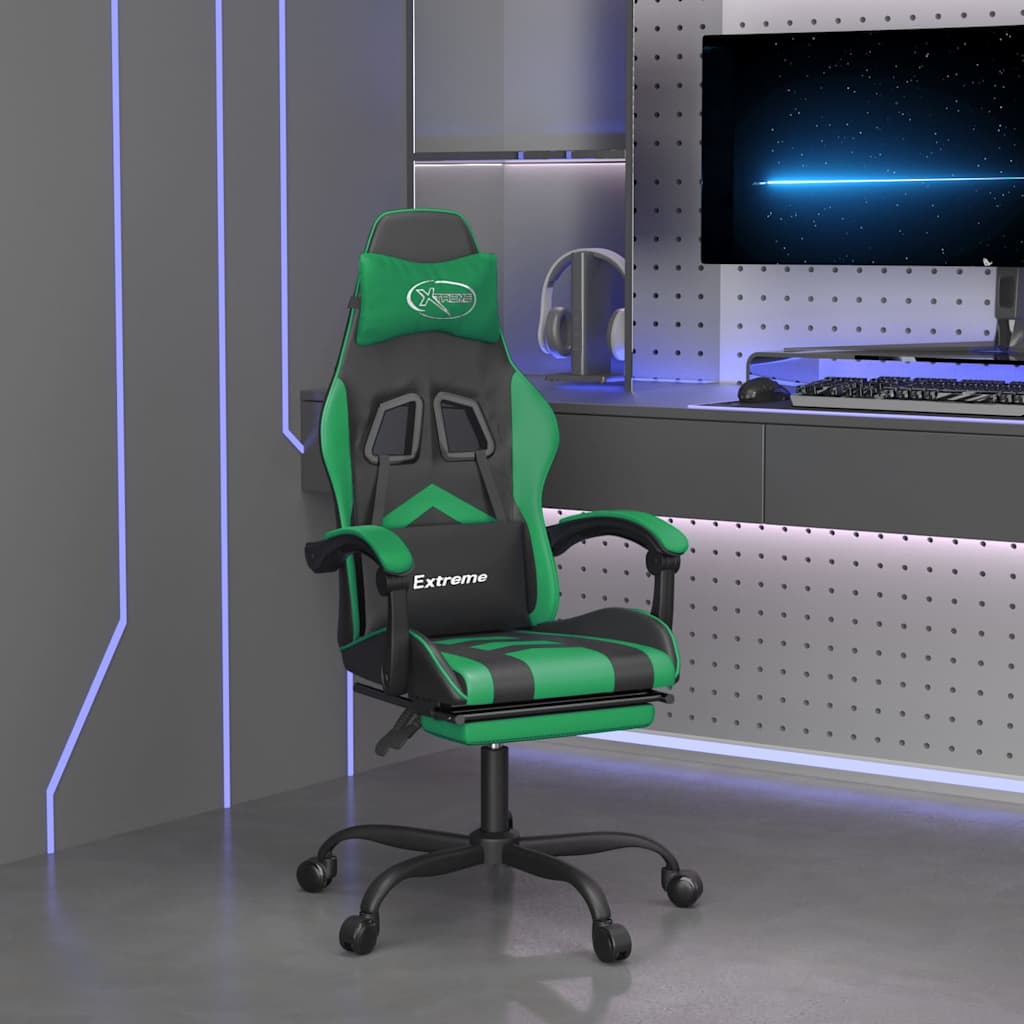 Vidaxl gamestoel draaibaar met voetensteun kunstleer zwart en groen