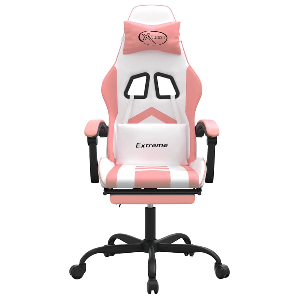 Vidaxl gamestoel draaibaar met voetensteun kunstleer wit en roze