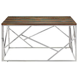 Vidaxl salontafel roestvrij staal en massief gerecycled hout zilver
