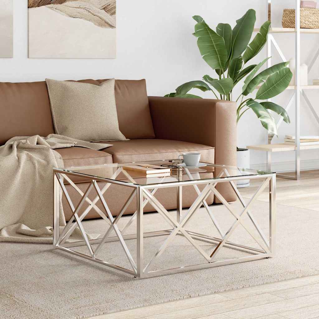 Vidaxl salontafel 80x80x40 cm roestvrij staal en glas
