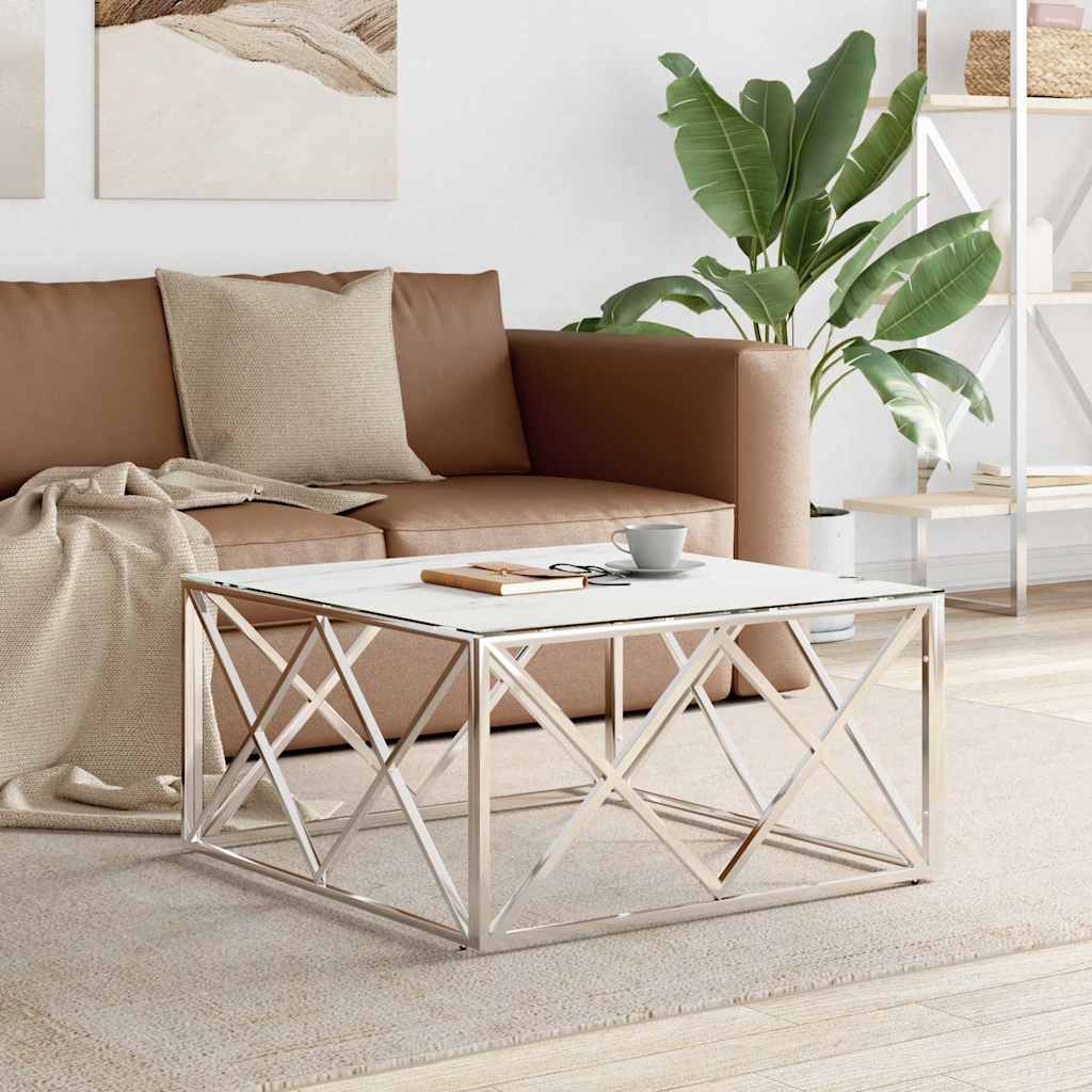 Vidaxl salontafel 80x80x40 cm roestvrij staal en glas zilverkleurig