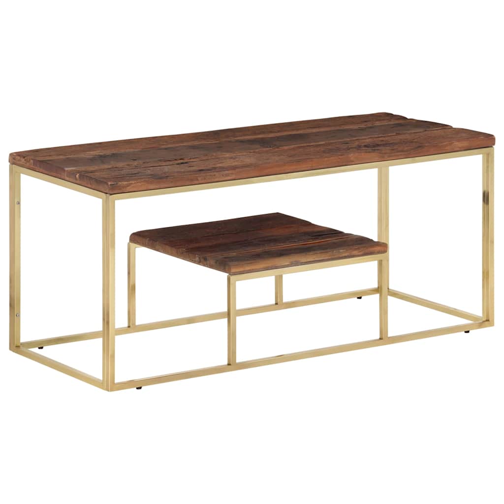 Vidaxl salontafel roestvrij staal en massief hout goudkleurig