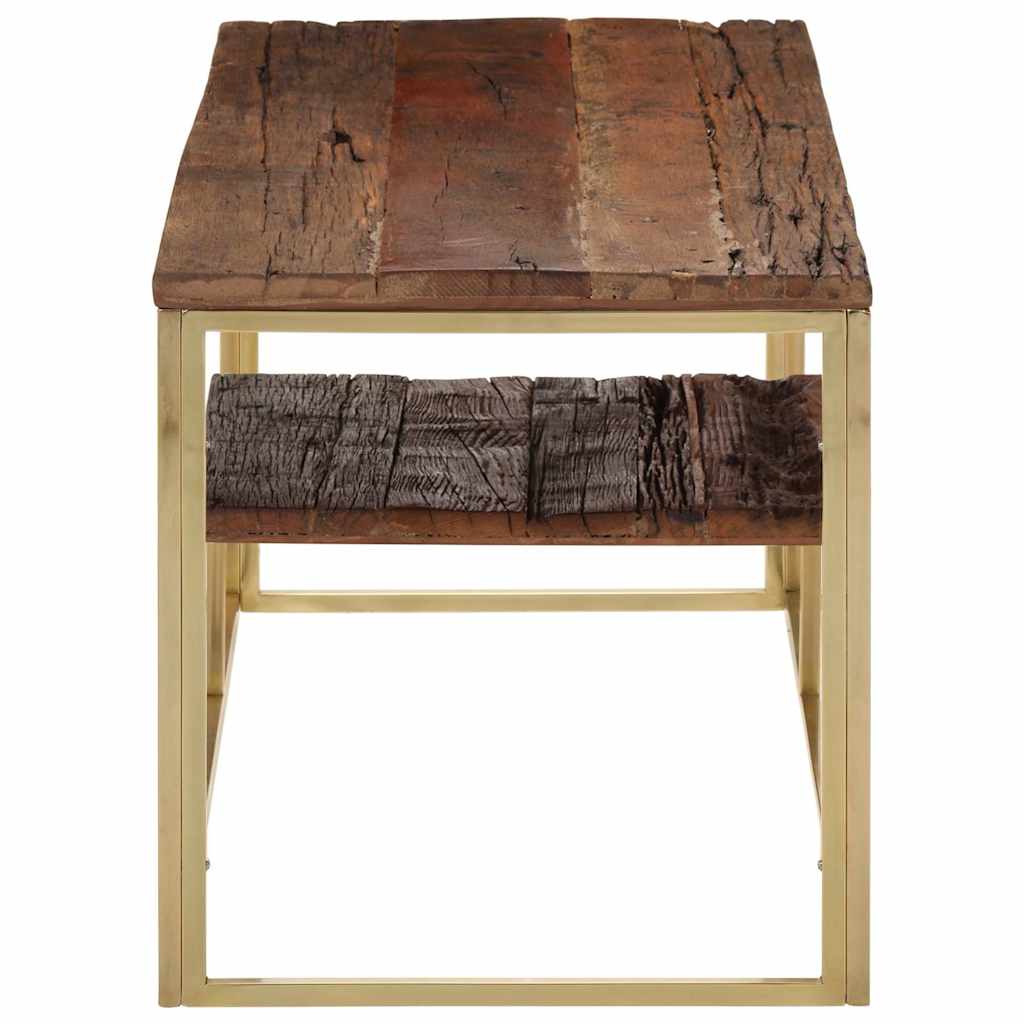 Vidaxl salontafel roestvrij staal en massief hout goudkleurig