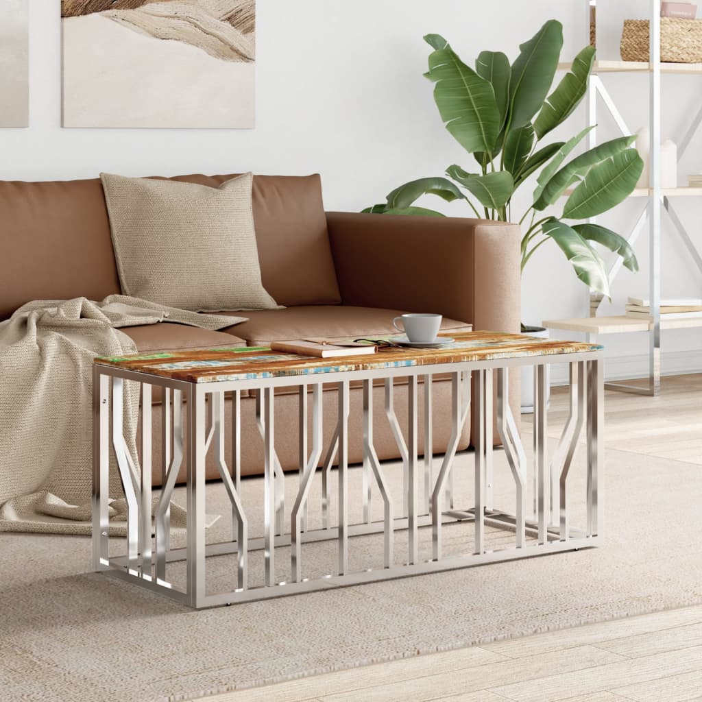 Vidaxl salontafel roestvrij staal en massief gerecycled hout zilver