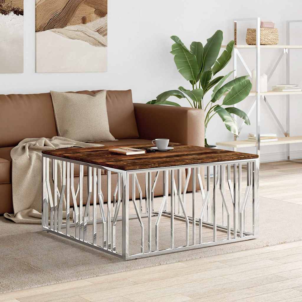 Vidaxl salontafel roestvrij staal en massief gerecycled hout zilver