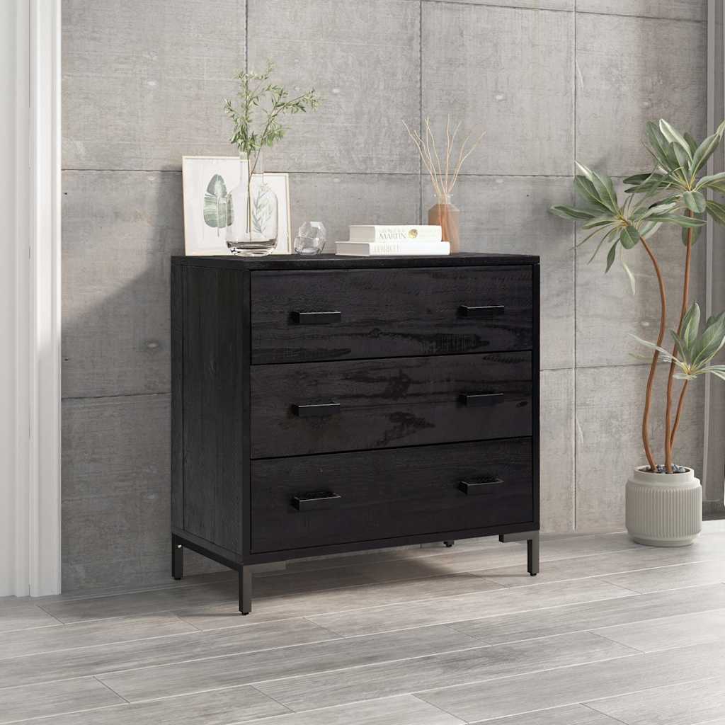 Vidaxl ladekast 75x35x70 cm massief grenenhout zwart