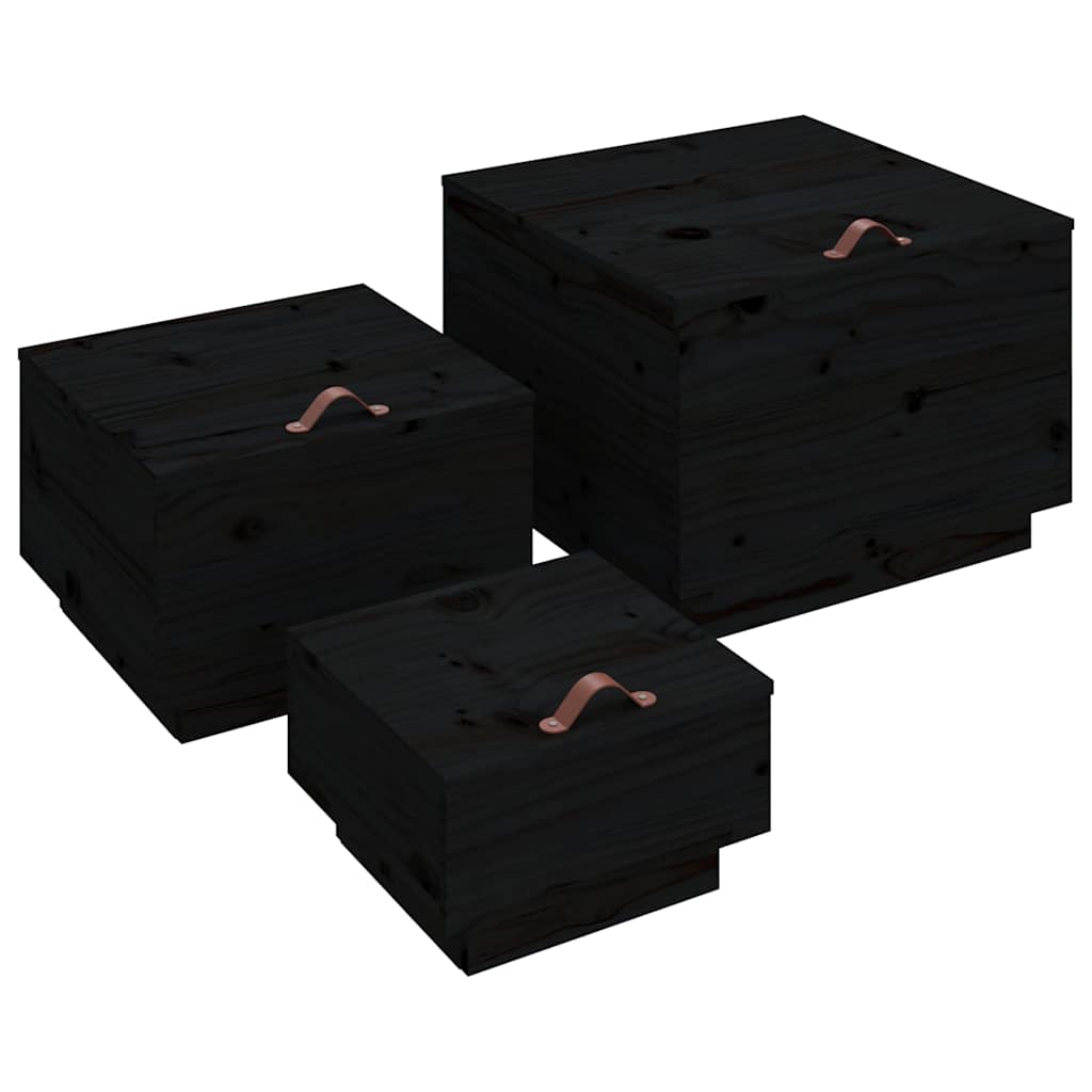 Vidaxl opbergboxen met deksels 3 st massief grenenhout zwart
