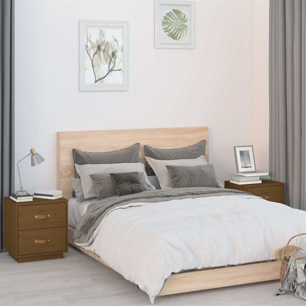 Vidaxl nachtkastjes 2 st 40x34x45 cm massief grenenhout honingbruin