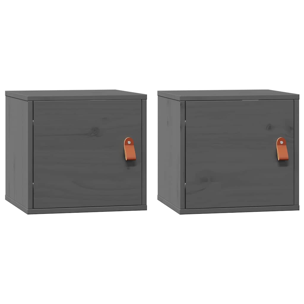 Vidaxl wandkasten 2 st 31,5x30x30 cm massief grenenhout grijs