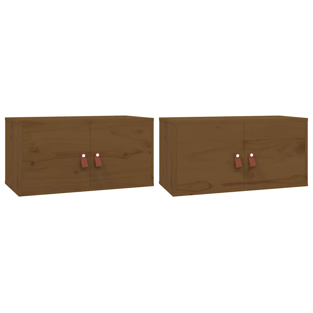Vidaxl wandkasten 2 st 60x30x30 cm massief grenenhout honingbruin