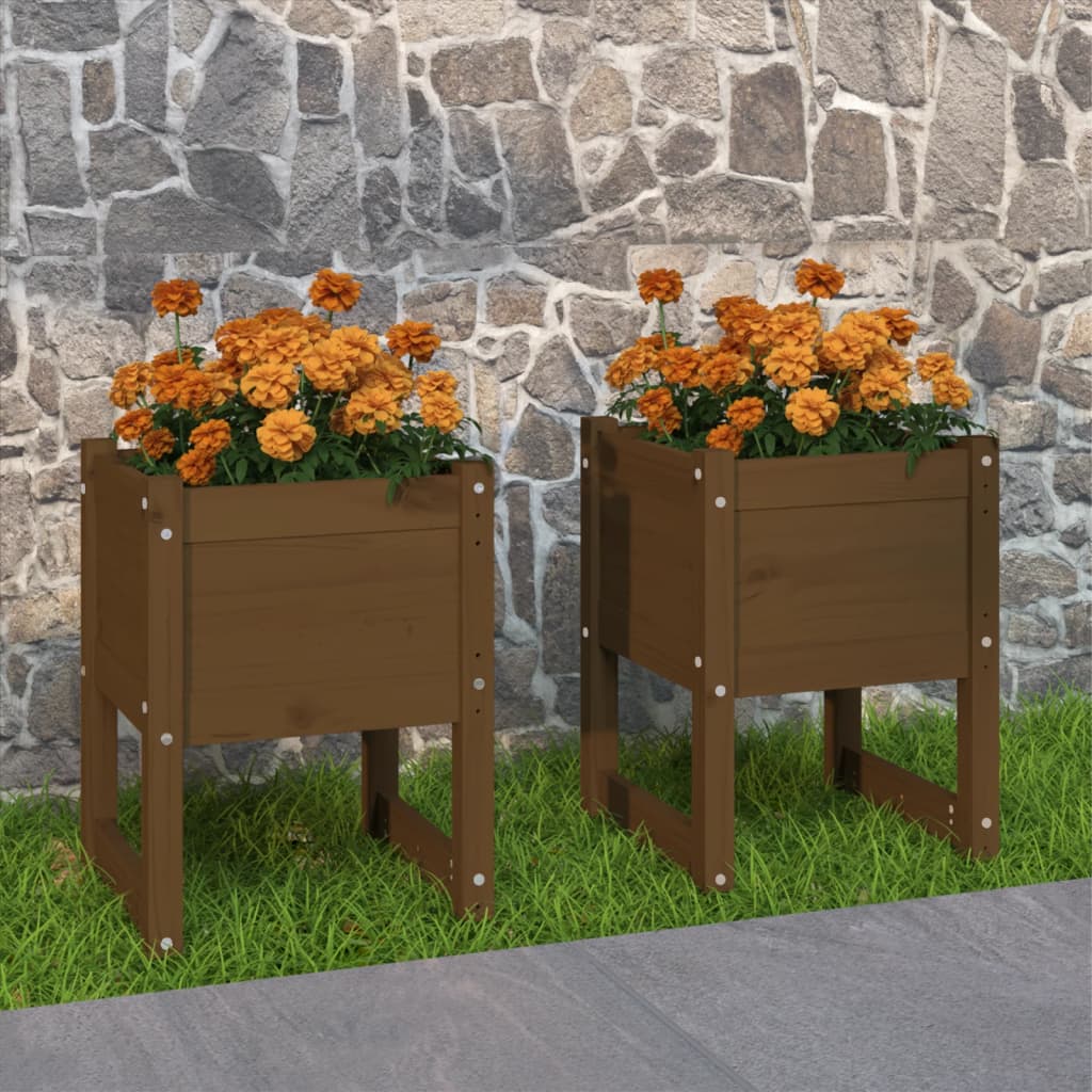 Vidaxl Planters 2 St 40x40x52,5 cm Solid fyrretræbrun