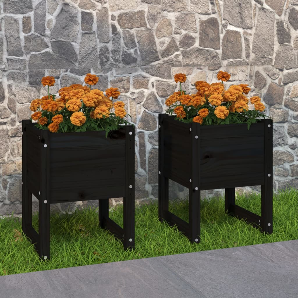 Vidaxl Planters 2 st 40x40x52,5 cm pevná borovice černá