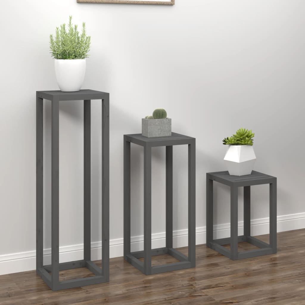 Vidaxl 3 partes de stand de planta Pino Solid Pine Gray