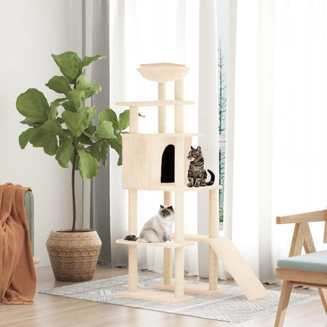 Vidaxl -Katzenmöbel mit Sisal -Kratzerpfosten 166 cm creme -gelenkt