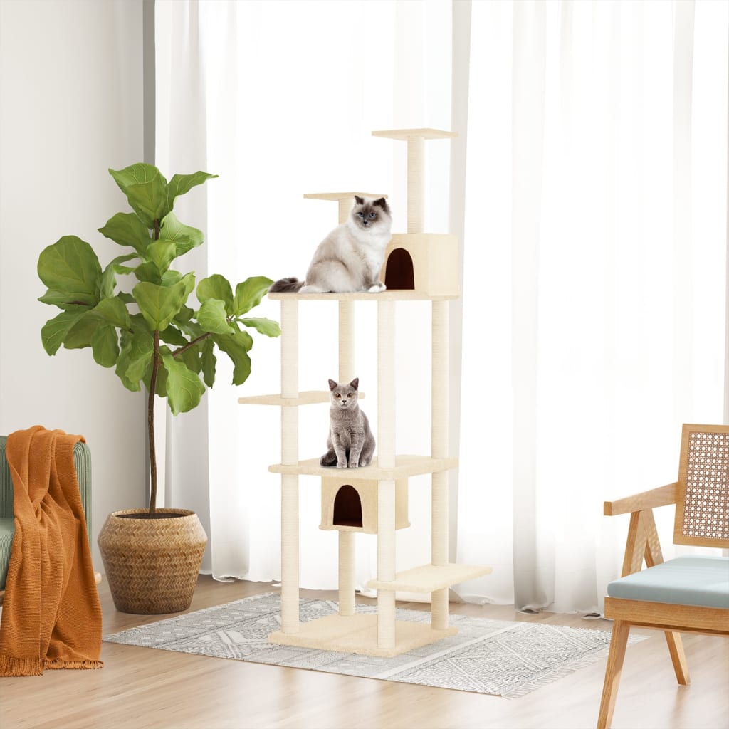 Vidaxl cat furniture with sisal scratching posts 176 cm cream -colored