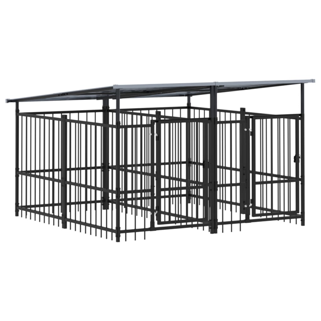 Vidaxl Chien Kennel avec toit 3,75 m² en acier