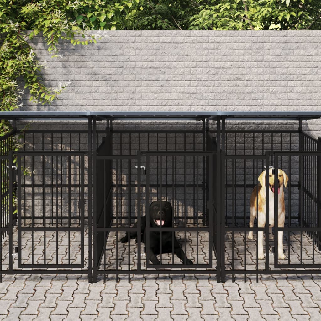 VidaXL dog kennel with roof 5.63 m² steel