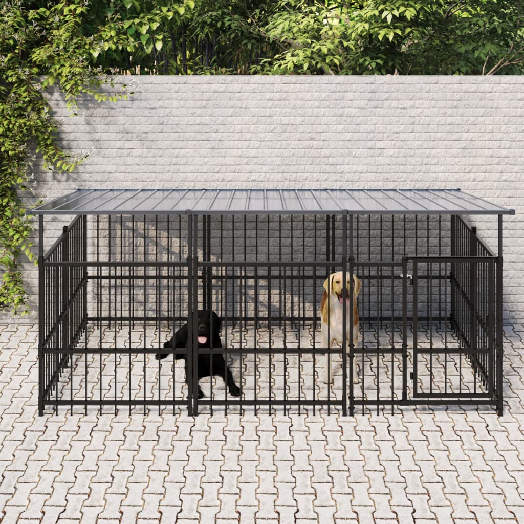 Vidaxl Chien Kennel avec toit 3,75 m² en acier