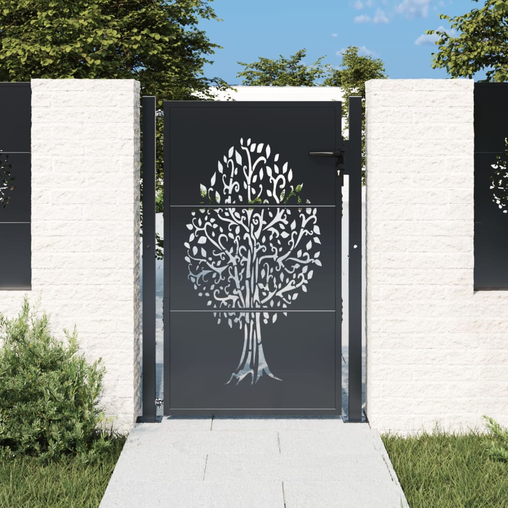 VIDAXL POORT 105x155 cm mit Baumdesign Stahl -Anthrazit -gelöscht