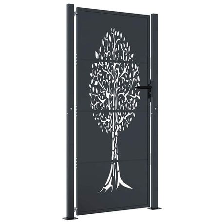 Vidaxxl Tor 100x200 cm mit Baumdesign Stahl Anthrazit