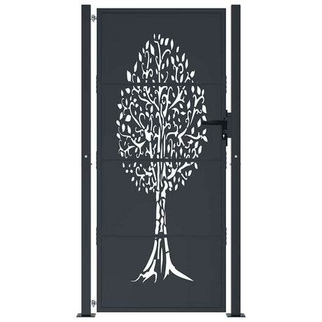 Vidaxxl Tor 100x200 cm mit Baumdesign Stahl Anthrazit