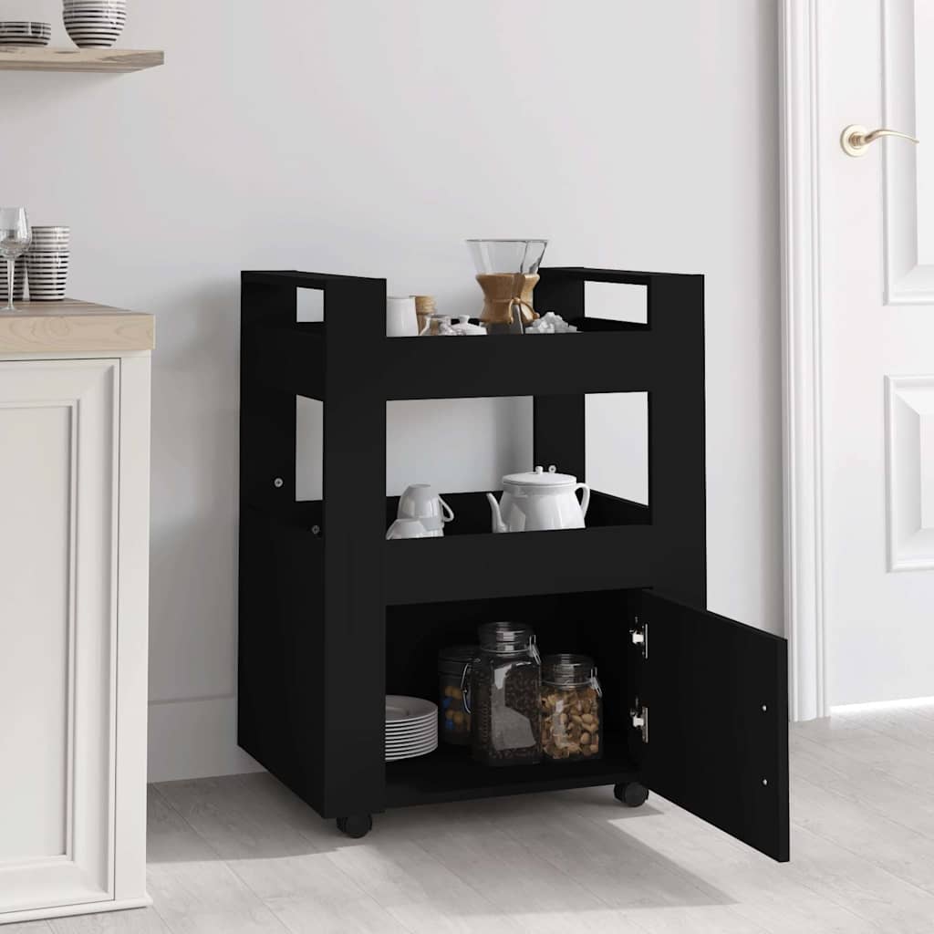 Vidaxl keukentrolley 60x45x80 cm bewerkt hout zwart