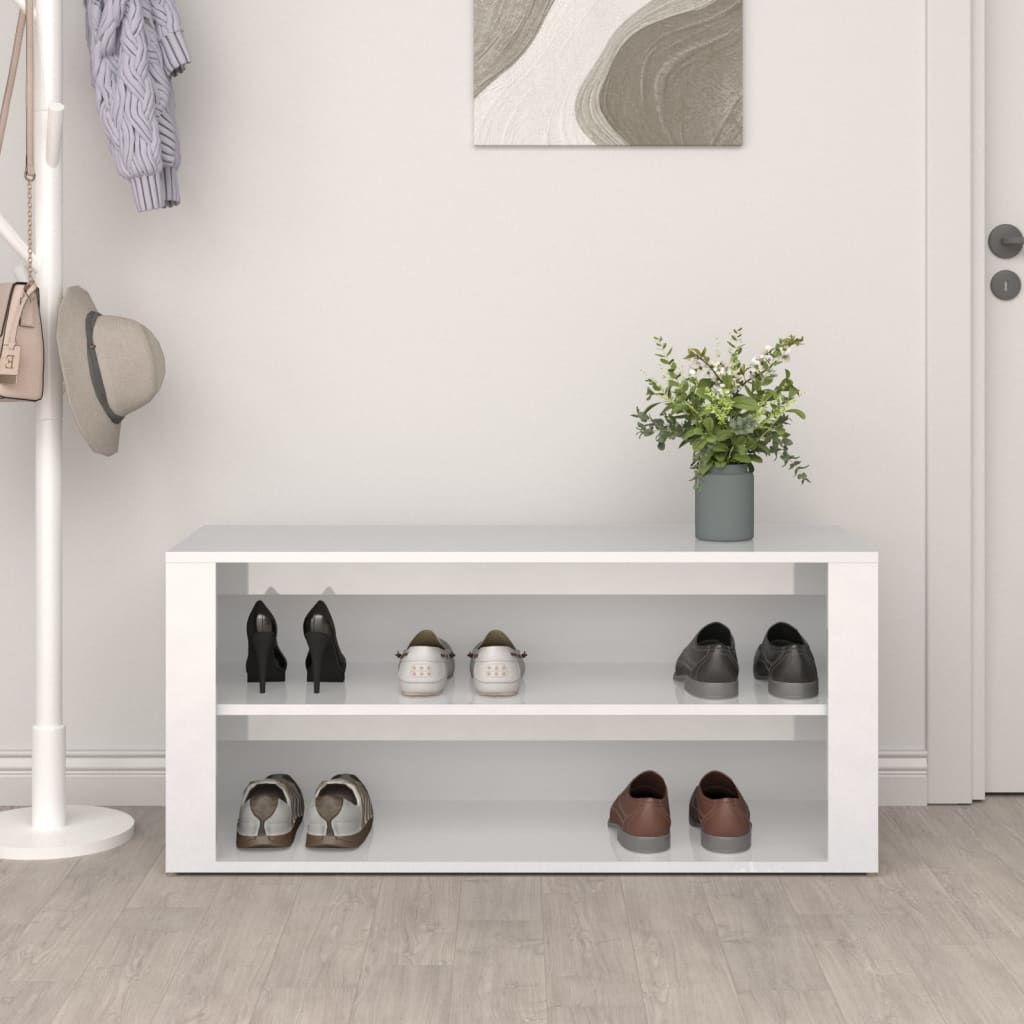 Rack de chaussures Vidaxl 100x35x45 cm Bois de bois de haut brillant blanc