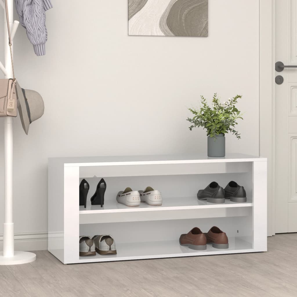 Rack de chaussures Vidaxl 100x35x45 cm Bois de bois de haut brillant blanc