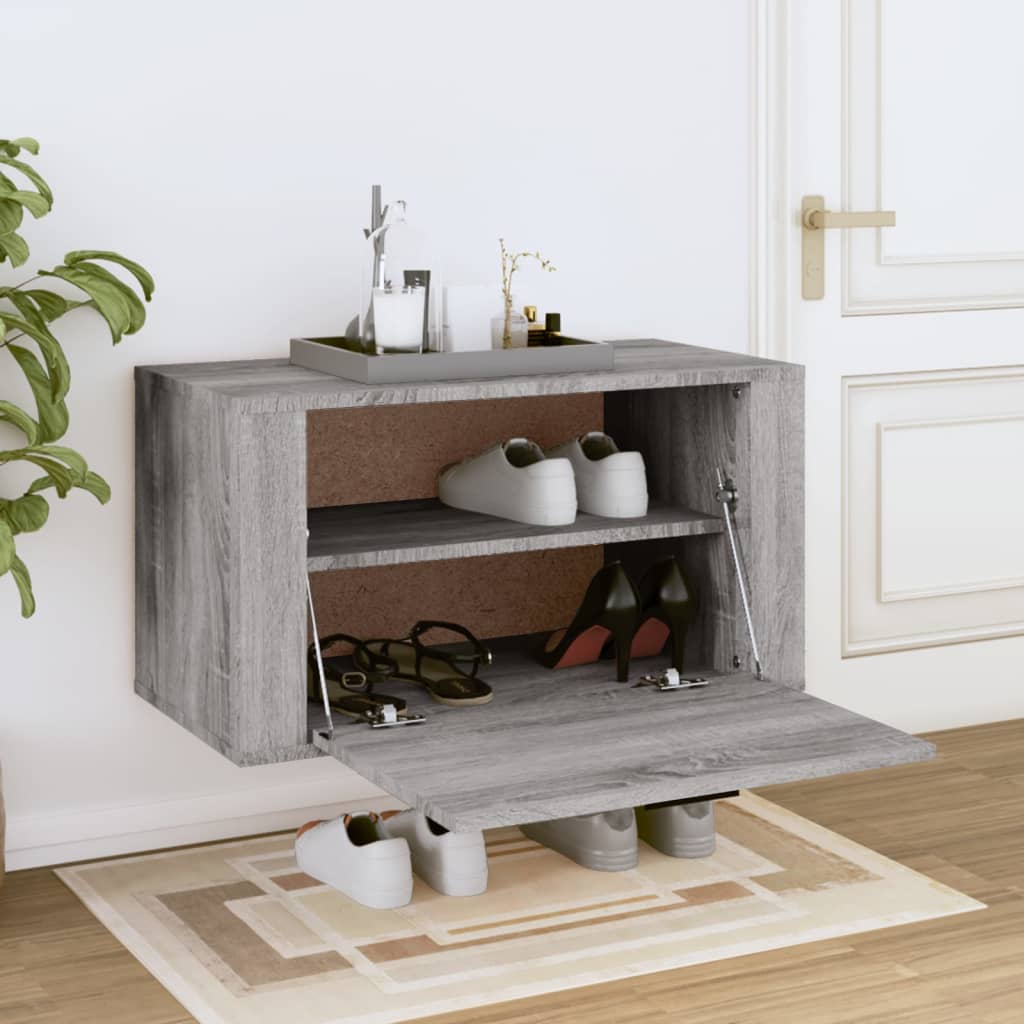 Vidaxl Wall Shoe Cabinet 70x35x38 cm Solid Pine Sonoma Gray