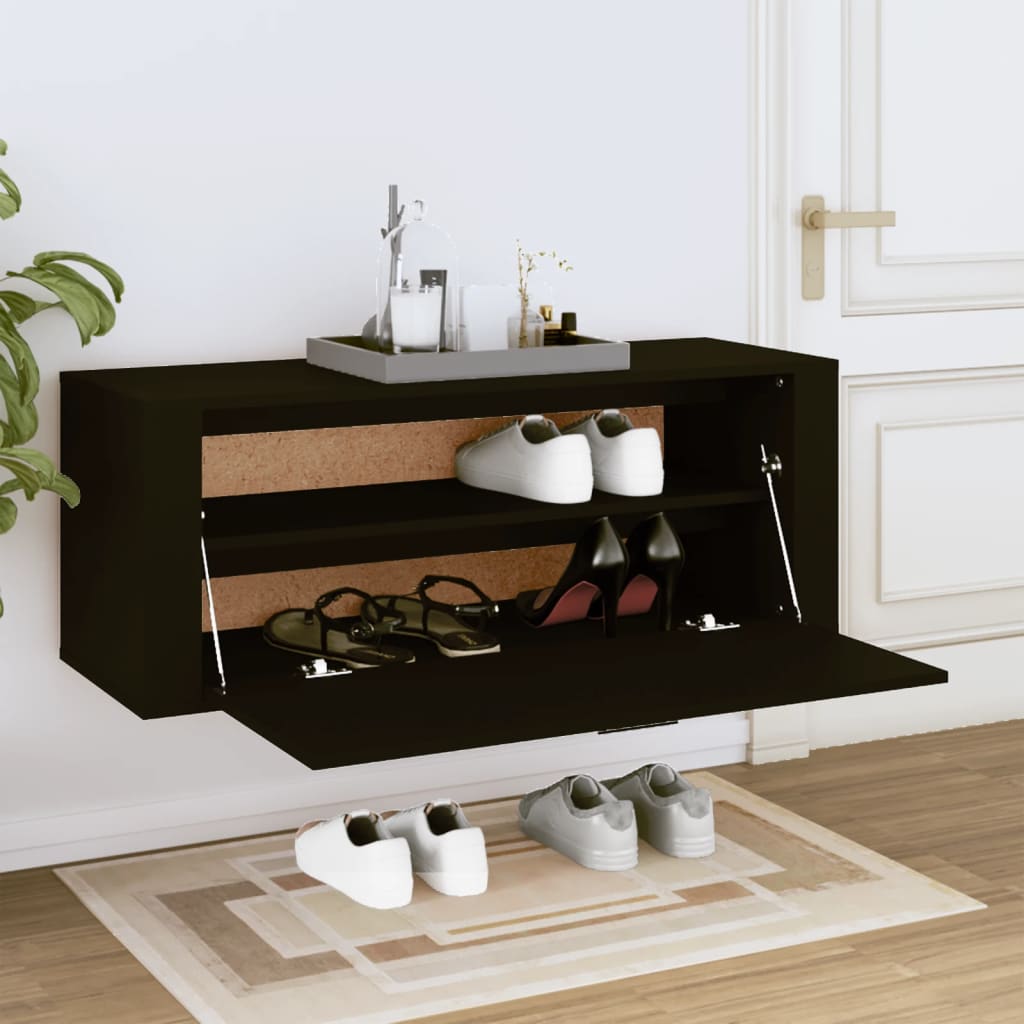 Vidaxl Wall Shoe Cabinet 100x35x38 cm Propjektert tre svart