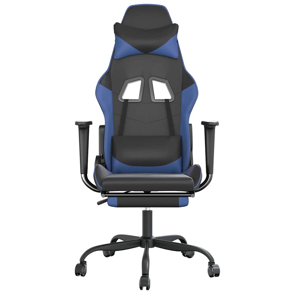 Vidaxl gamestoel met voetensteun kunstleer zwart en blauw