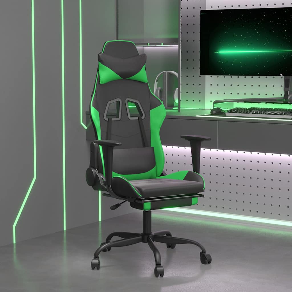 Vidaxl gamestoel met voetensteun kunstleer zwart en groen