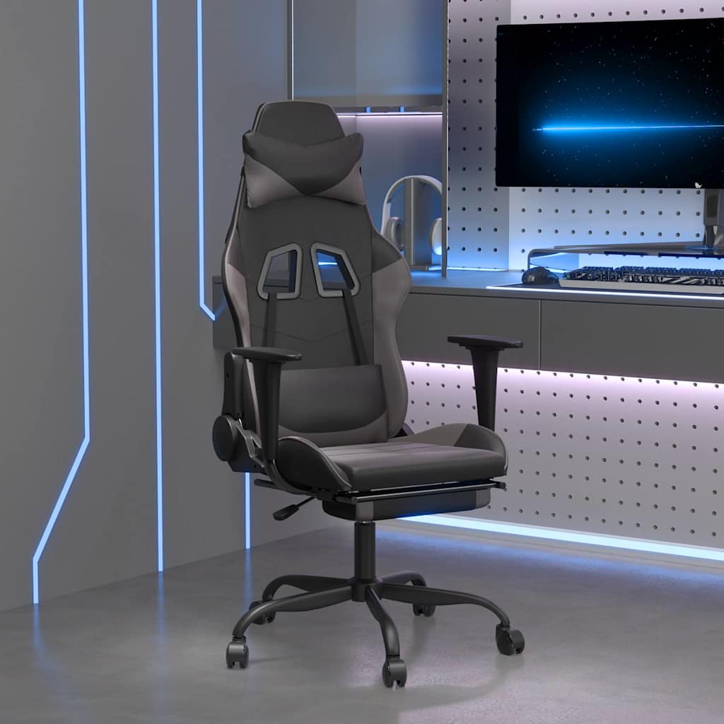 Vidaxl gamestoel met voetensteun kunstleer zwart en grijs