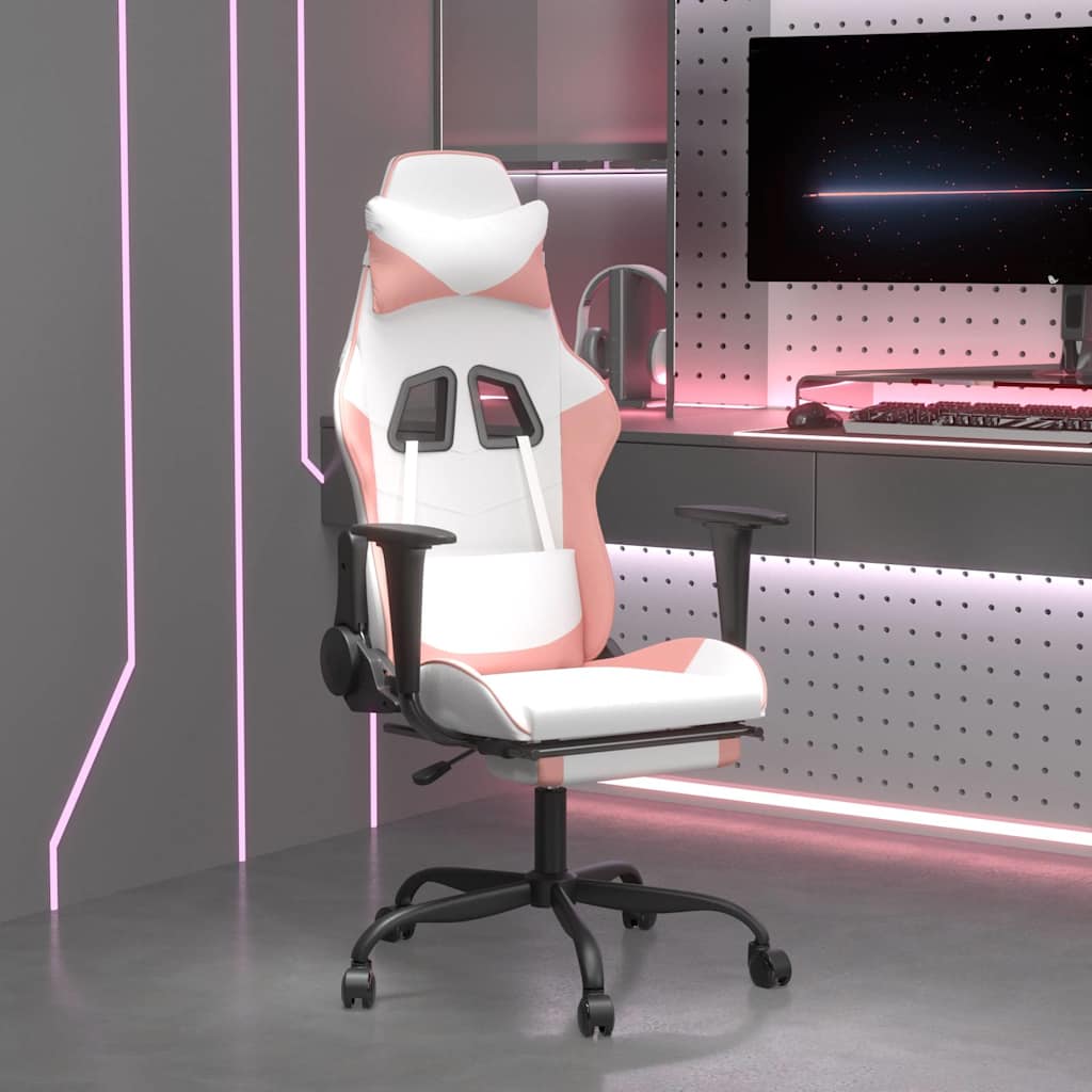 Vidaxl gamestoel met voetensteun kunstleer wit en roze